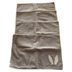 Set of 4 Tabitha Webb Easter Bunny Ears Placemats Beige Tan Cotton Pom Pom Trim